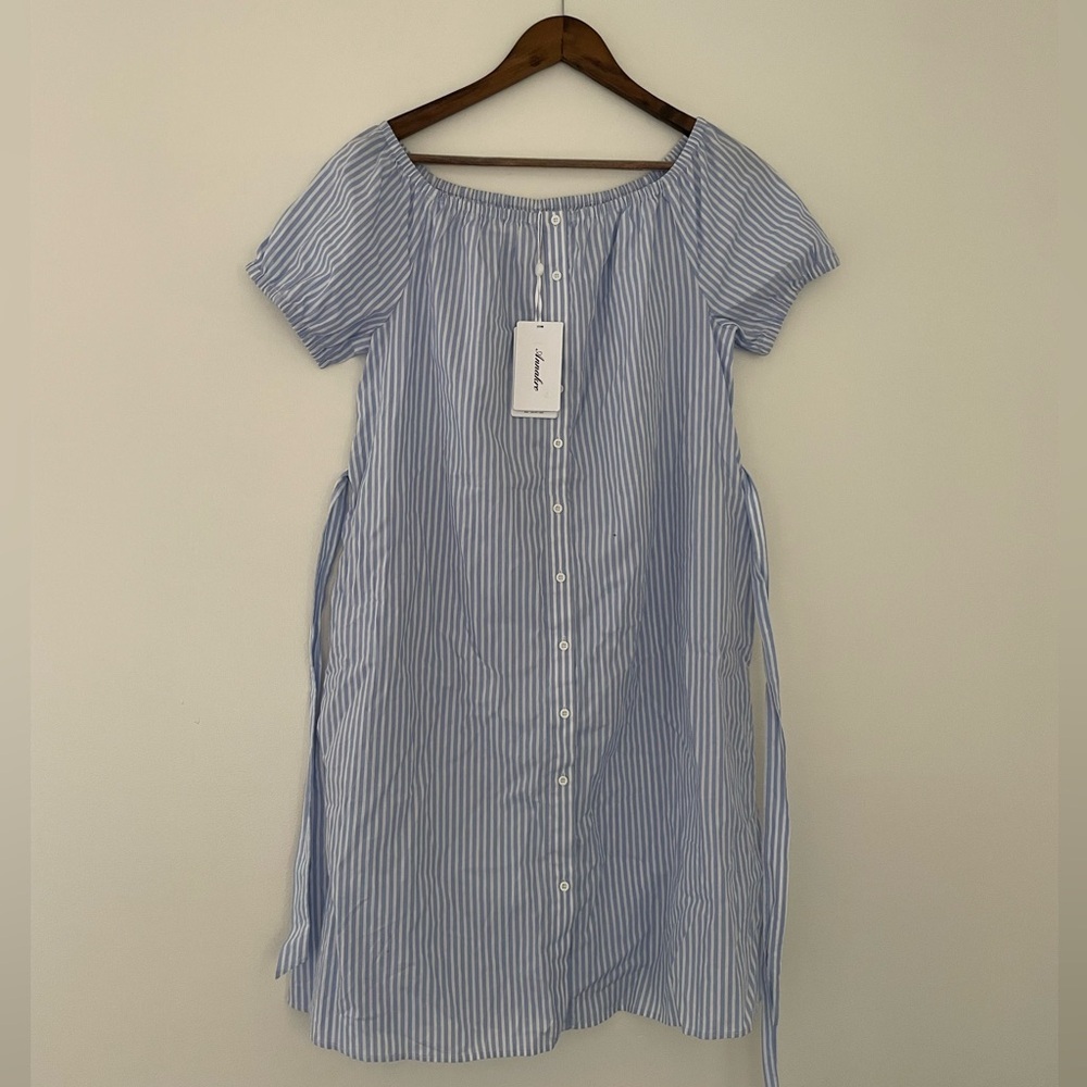 Annakro Short Sleeve Striped Blue and White Midi Dress Size XL - Picture 4 of 5